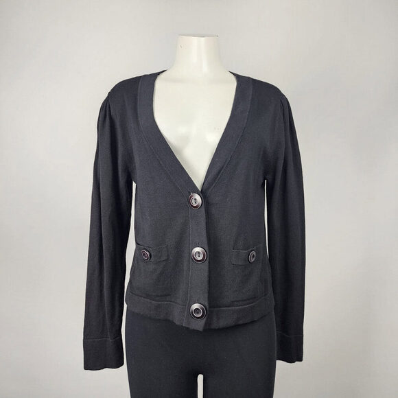 CABI Black Cotton Knit Goals Button Up Cardigan Size M - Picture 1 of 9